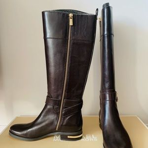 Michael Kors Dark Brown Leather Aileen Riding Boot